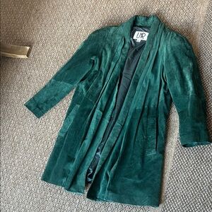 LNR Vintage Green Suede Leather Trench Coat Size Large